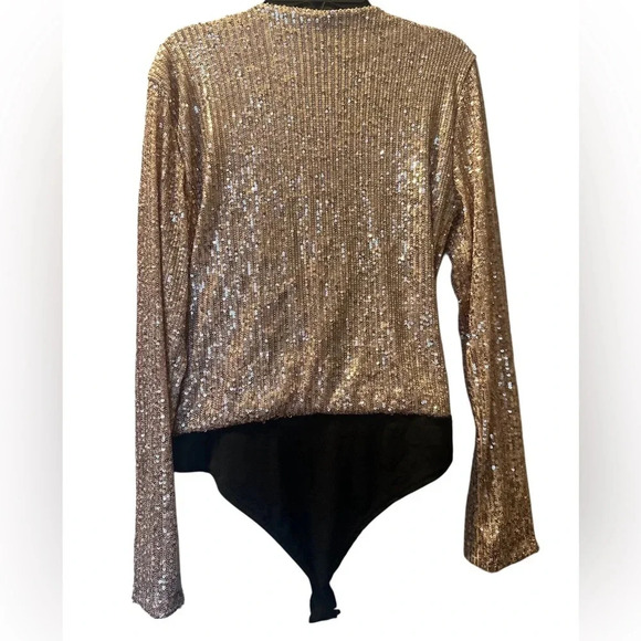 Draped Deep V Sparkle The Evening | Champagne Sequin Blouse - Picture 4 of 4